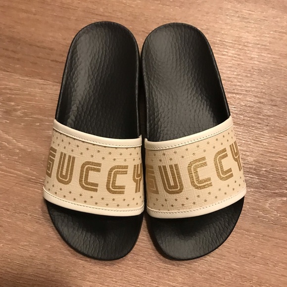 100% NWT Gucci Pursuit Guccy Logo Slide Sandal - Picture 5 of 8